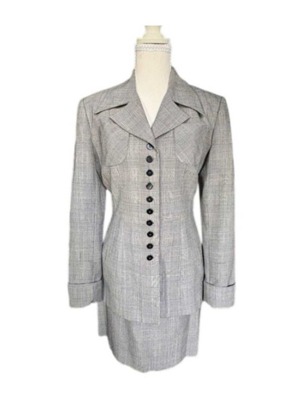Vintage Cignal Tailored Gray Glen Plaid 2-Piece Skirt Suit Women Small